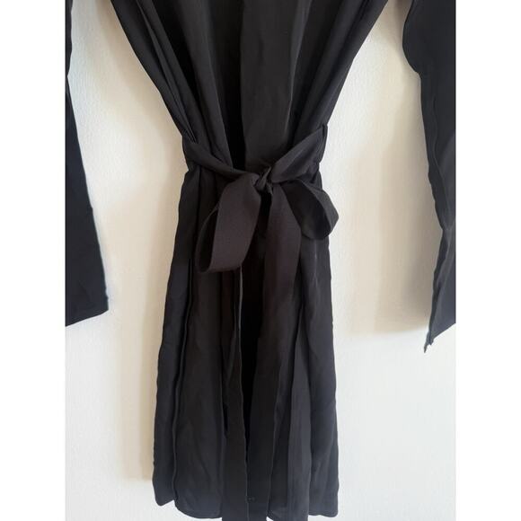 THEORY Nadora Modern Silk Black Long Sleeve Mini Dress LBD Sz 2 Elegant Minimal - Picture 4 of 9